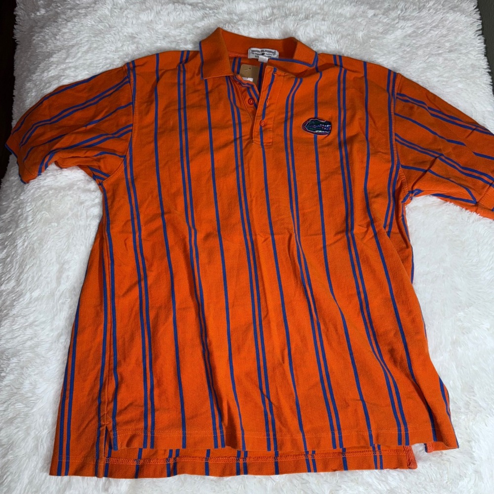 Boca Classics Florida Gators Mens‎ Large Polo Shirt Orange Blue Striped NCAA